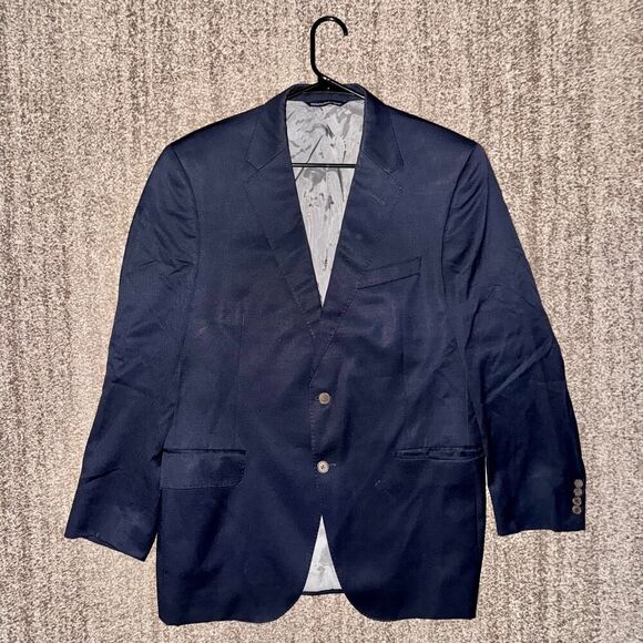 Marc Allen Men's Navy Blue Two Button 100% Wool Blazer Coat Jacket - Picture 4 of 10